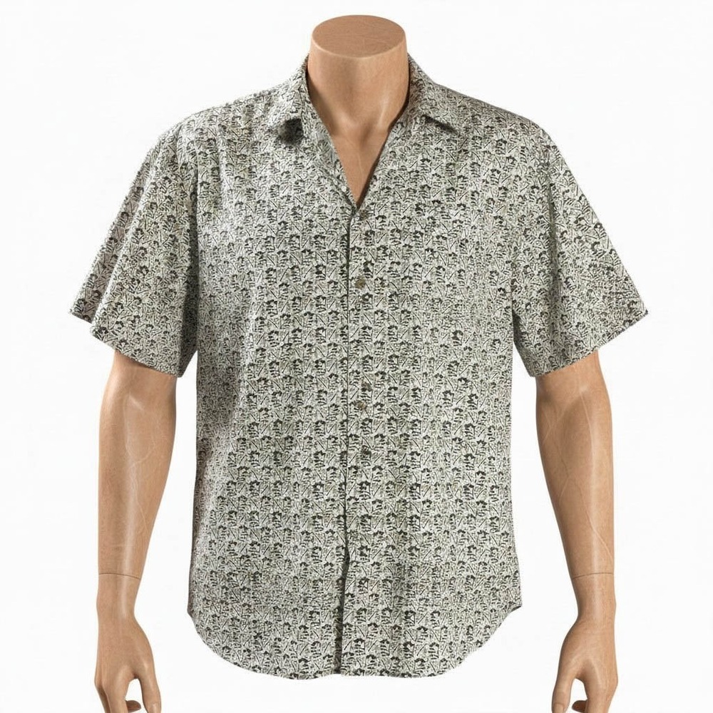 Campia Moda Hawaiian Aloha Shirt XL Floral Tribal Abstract Pale Brown Black